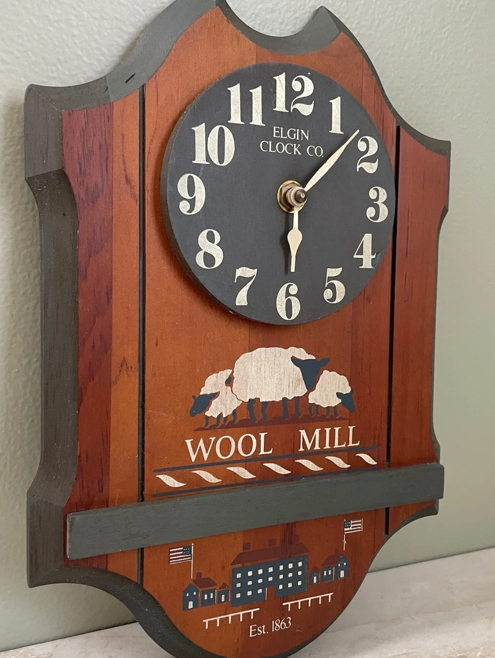 Vintage Elgin Clock Co Wool Mill Wall Clock | Primitive Farmhouse Decor